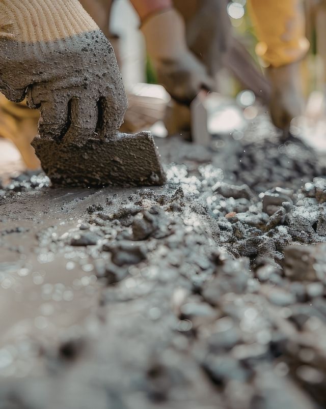 Construction workers pouring concrete
