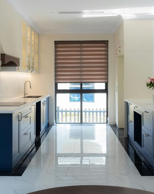 Modern Kitchen Interior with Marble Floor