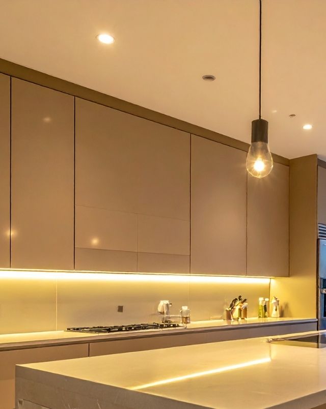 Modern Kitchen Interior with Island and Lighting